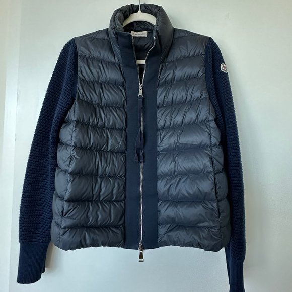 Moncler Knit Sleeve Down Navy Blue Cardigan